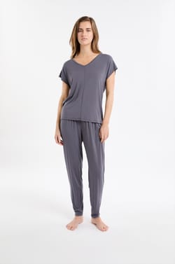 Top de manga corta liso de modal;${refinementColor}