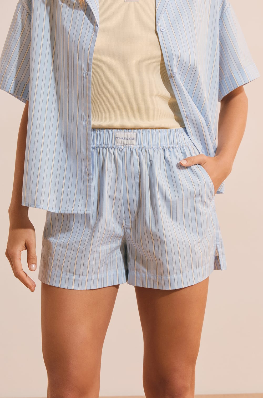 Short de pyjama en coton &agrave; rayures;${refinementColor}