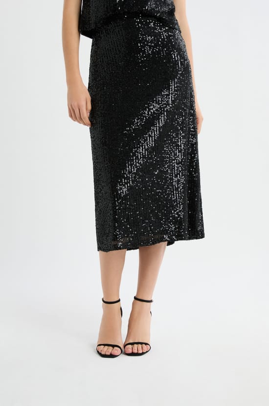 Jupe longue &agrave; sequins;${refinementColor}