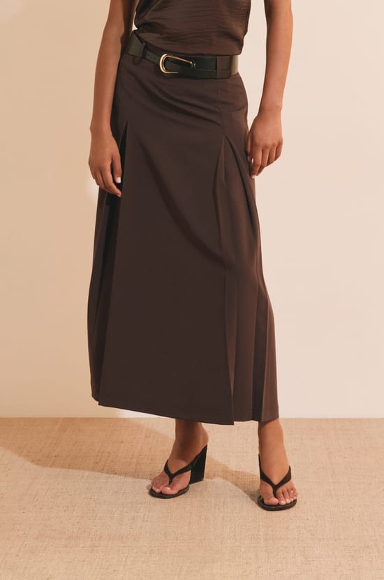 Jupe midi &agrave; pinces;${refinementColor}