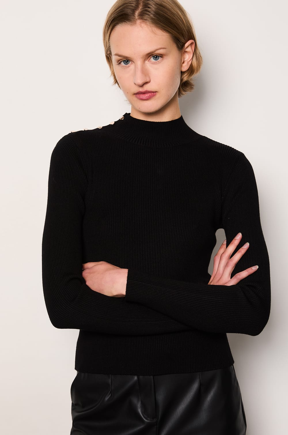 Ribbed Sweater with Button Details;${refinementColor}