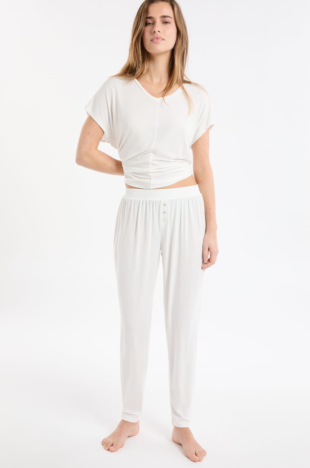  Pantalón de pijama liso;${refinementColor}