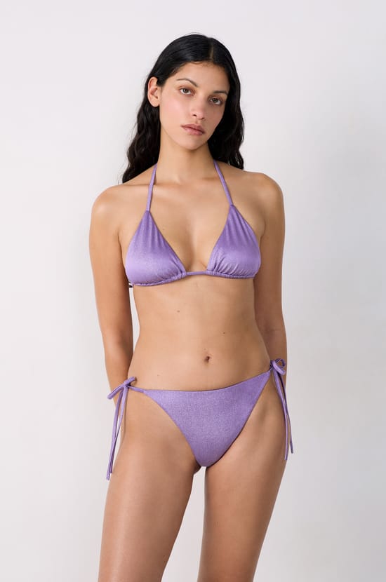 Glittery Triangle Bikini Top;${refinementColor}