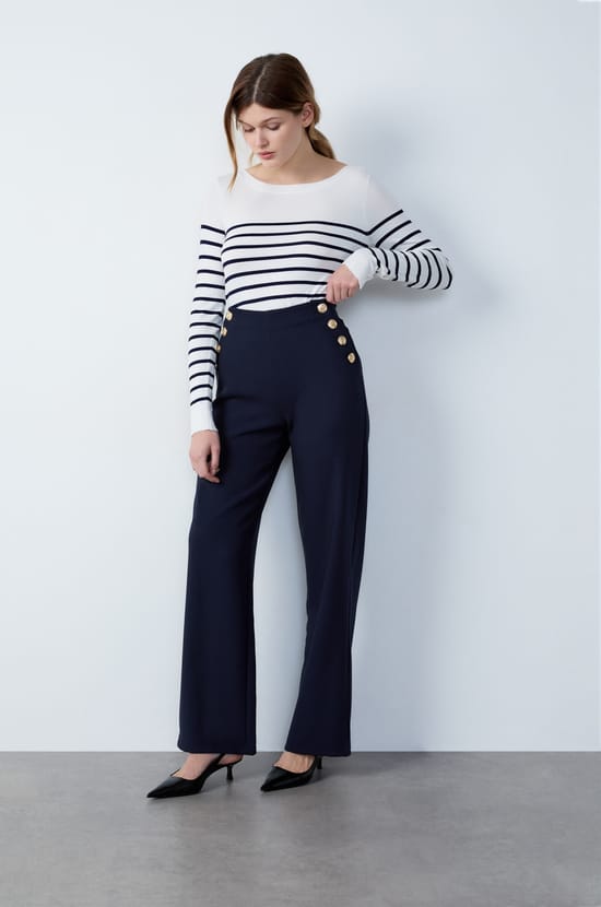 Wide Cut Trousers with Button Details;${refinementColor}