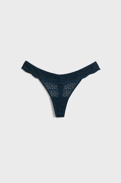 Tanga de hilo con encaje con motivos gráficos;${refinementColor}