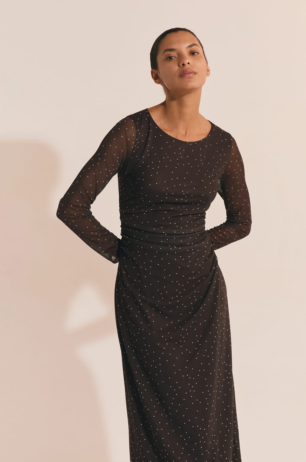 Long Dress in Satin Tulle;${refinementColor}