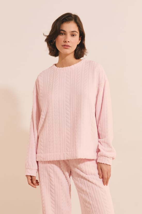 Pull col rond avec motifs tress&eacute;s;${refinementColor}