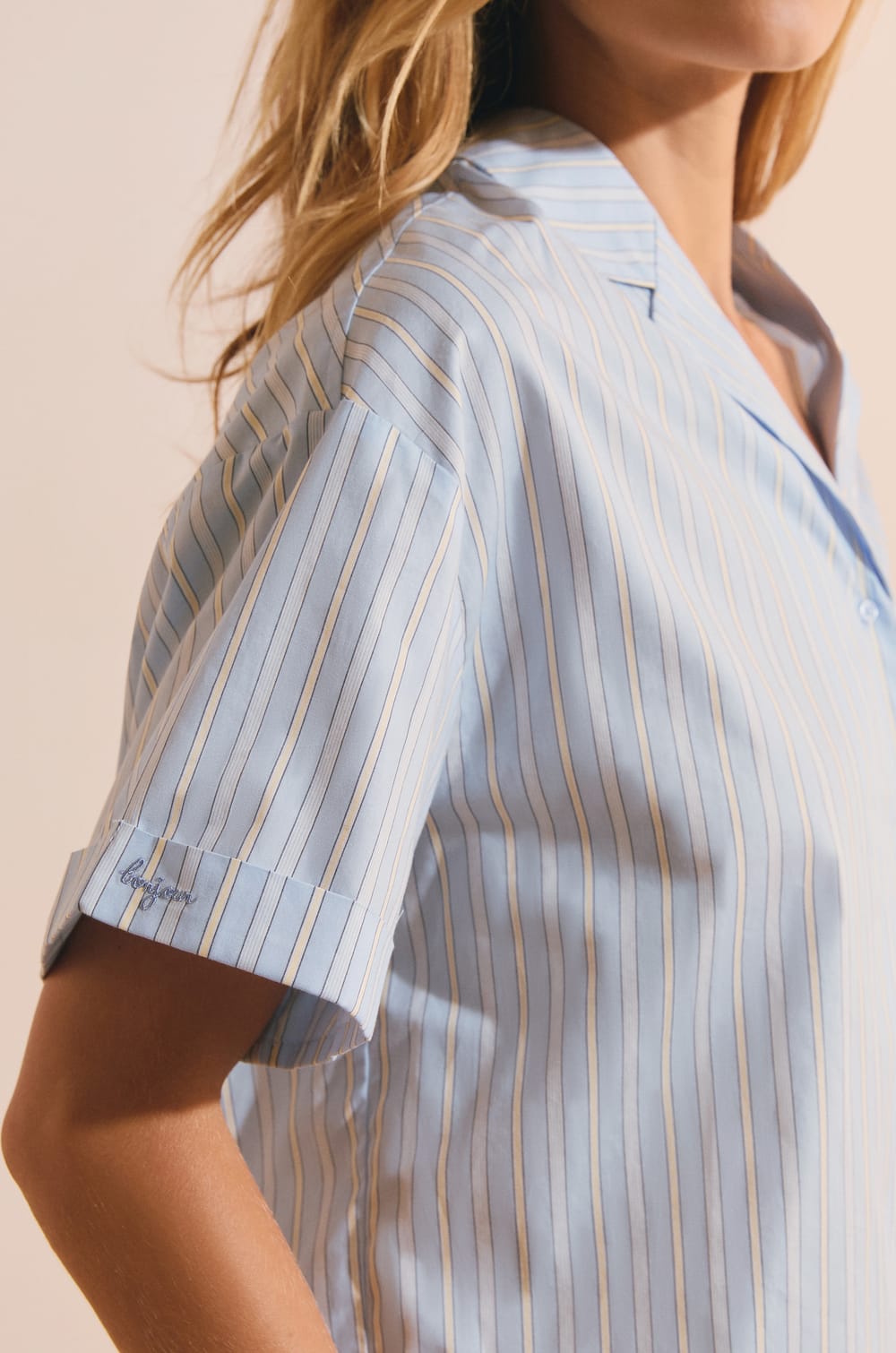 Chemise de pyjama en coton &agrave; rayures;${refinementColor}