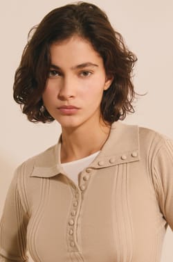 Pull manches longues &agrave; col polo;${refinementColor}
