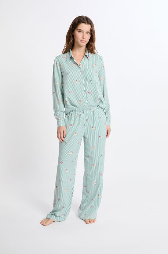 Pijama tipo camisa con motivo de perros teckel;${refinementColor}