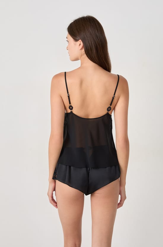 Caraco avec voile transparent et dentelle;${refinementColor}