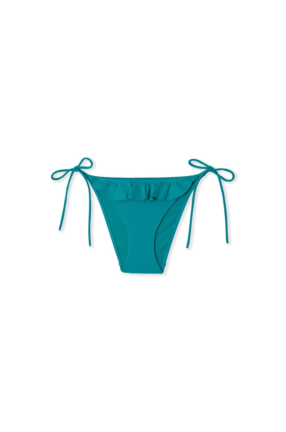 Tie-Side Bikini Bottom with Ruffles;${refinementColor}