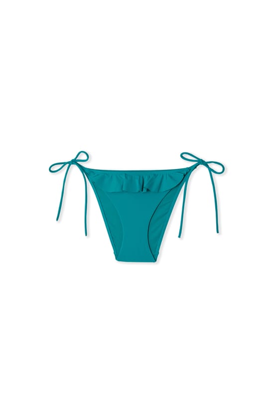 Tie-Side Bikini Bottom with Ruffles;${refinementColor}