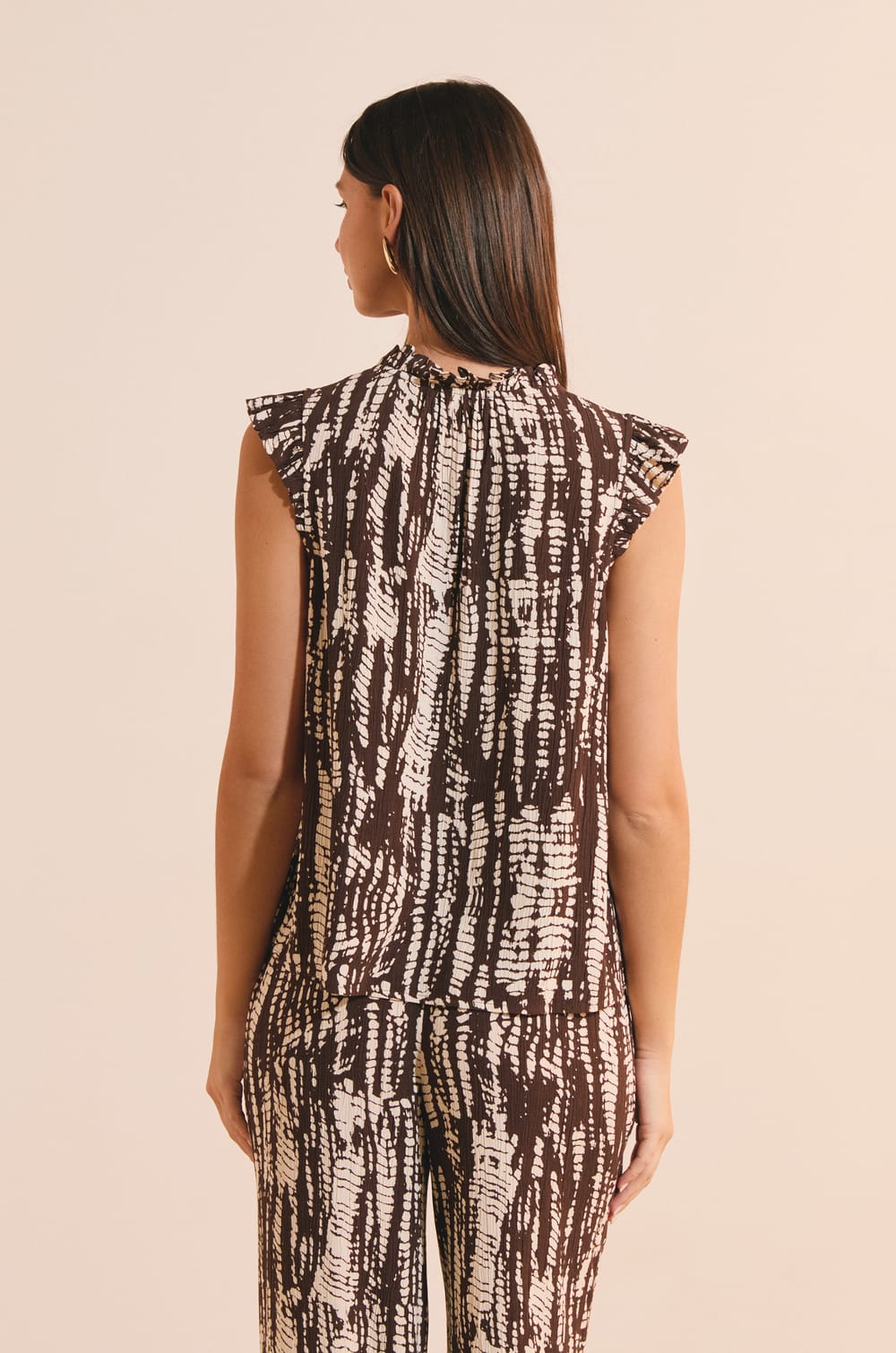Top &agrave; manches volant&eacute;es &agrave; motifs;${refinementColor}