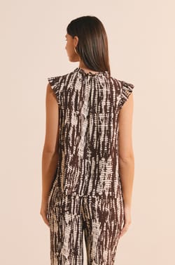 Top &agrave; manches volant&eacute;es &agrave; motifs;${refinementColor}