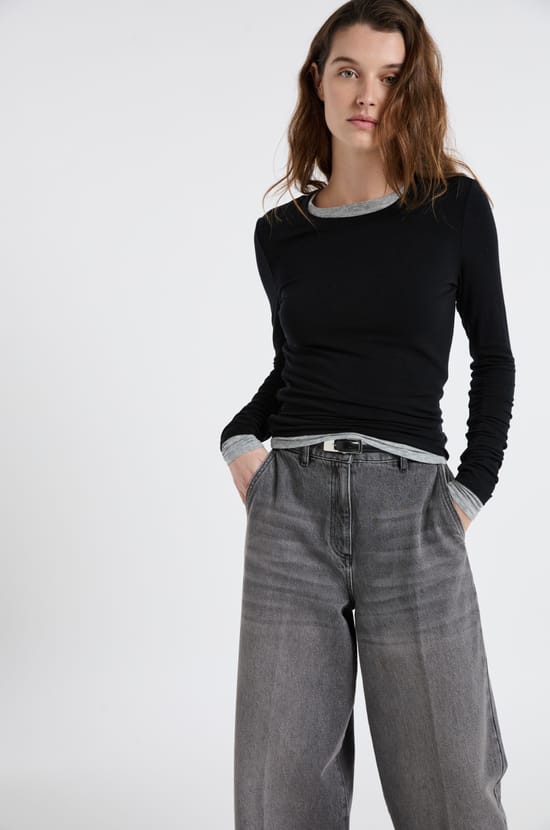 Long-sleeved round neck t-shirt with wool;${refinementColor}