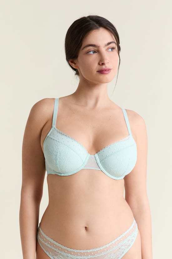 Bra N.4 - Copas finas con bordado de puntos y encaje floral;${refinementColor}