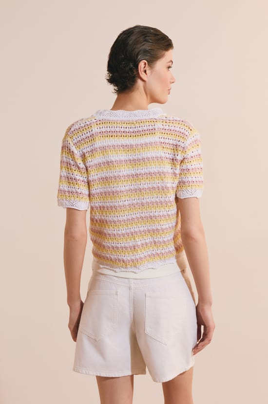 Cardigan manches courtes ouvert sur le devant;${refinementColor}