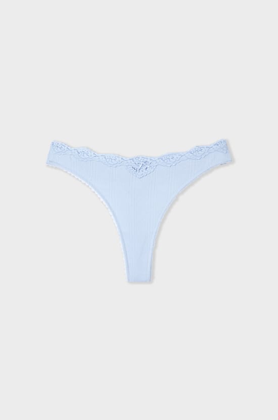 Cotton and Lace Thong;${refinementColor}