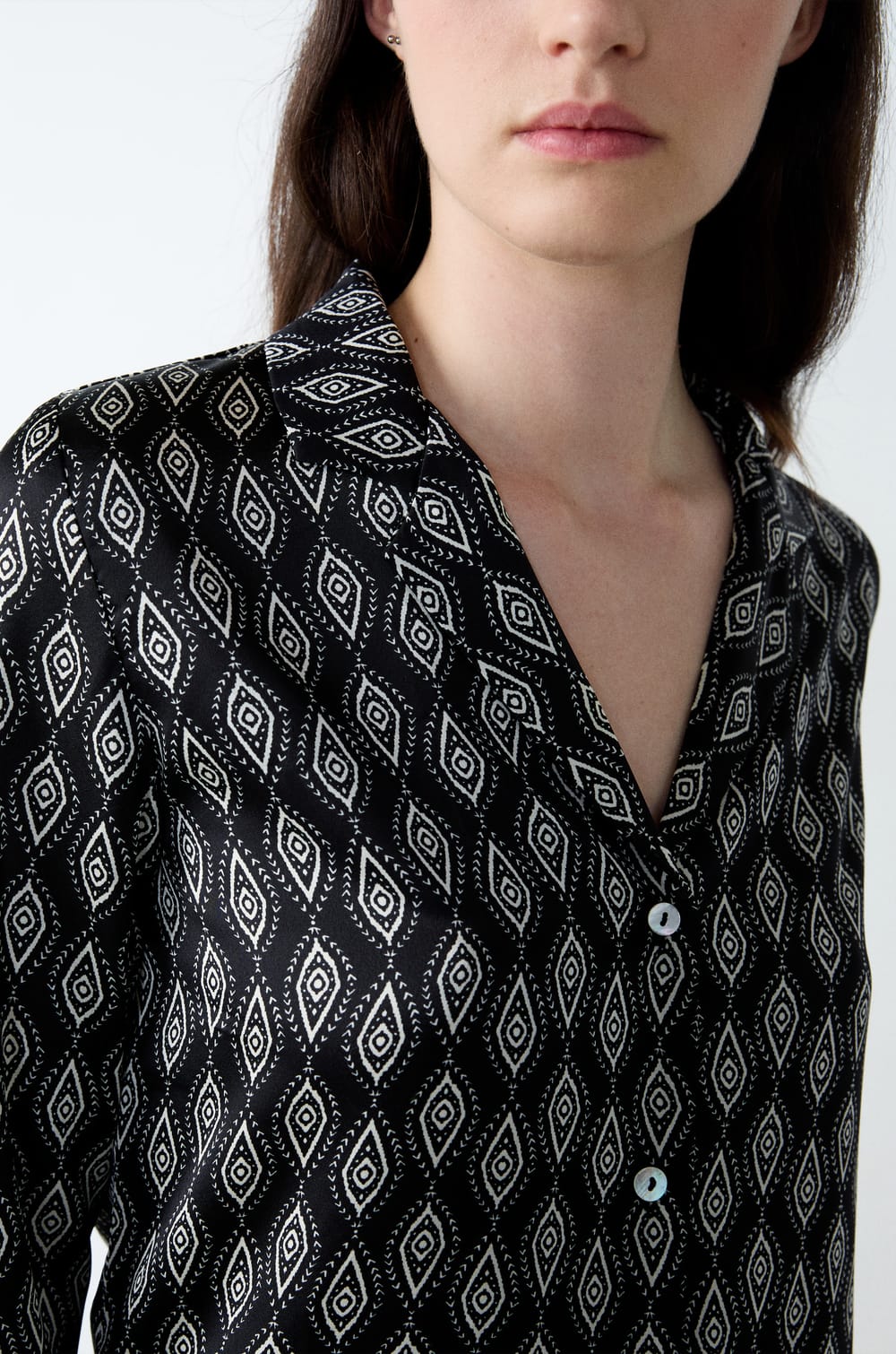 Printed Satin Pyjama Shirt;${refinementColor}