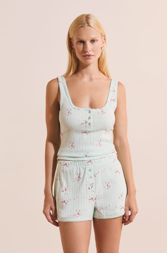 Short de pyjama &agrave; motifs en coton pointelle;${refinementColor}