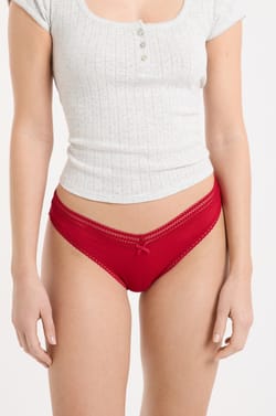Tanga V-shape en microfibre et dentelle;${refinementColor}