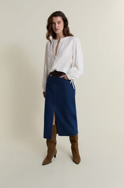 Jupe longue en jean;${refinementColor}