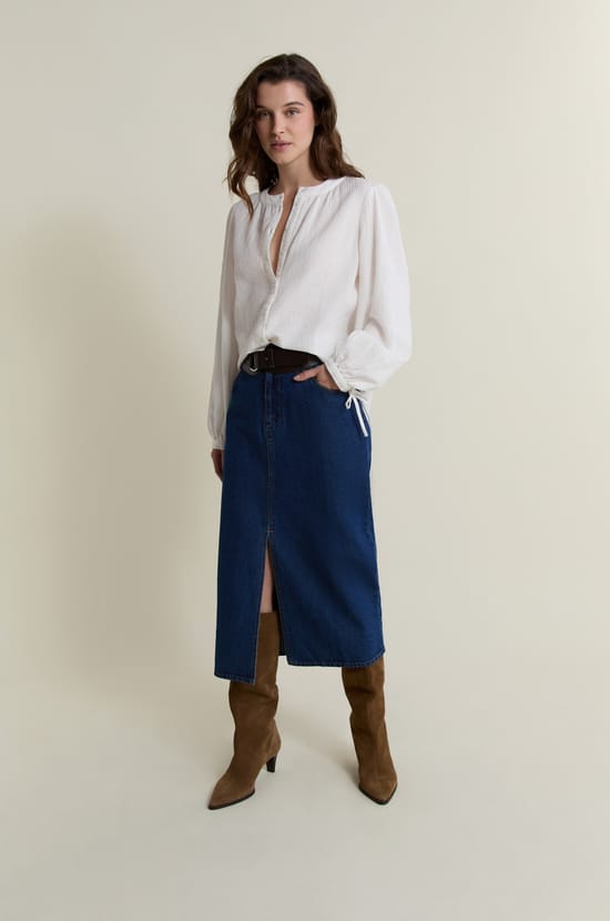 Jupe longue en jean;${refinementColor}