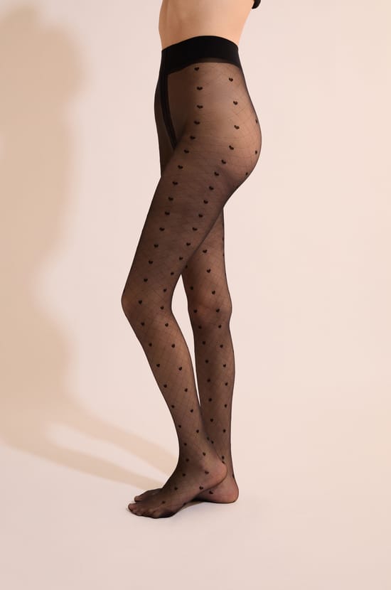 Collant transparent &agrave; motifs c&oelig;urs - 15 Deniers ;${refinementColor}
