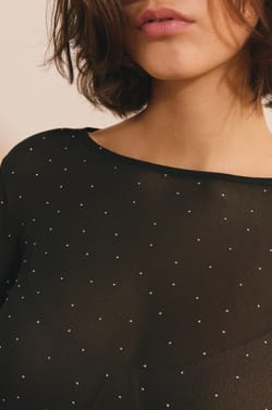 T-shirt manches longues transparent avec strass;${refinementColor}