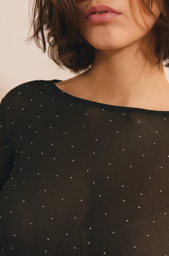 T-shirt manches longues transparent avec strass;${refinementColor}