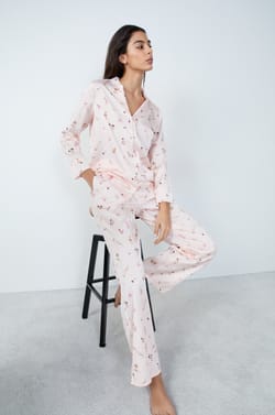Pantalon de pyjama motifs fleurs;${refinementColor}