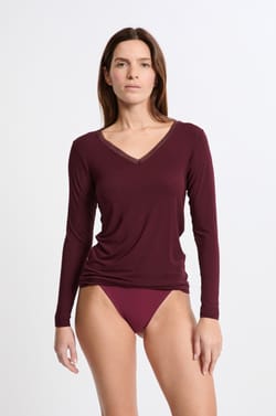 T-shirt col V maille thermique;${refinementColor}