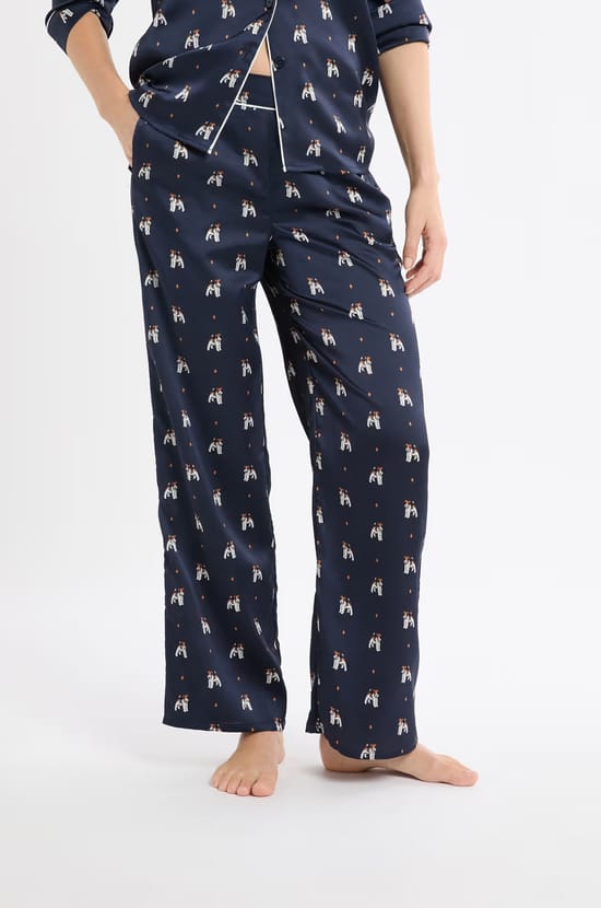 Ensemble de pyjama en satin à motifs Fox Terriers;${refinementColor}