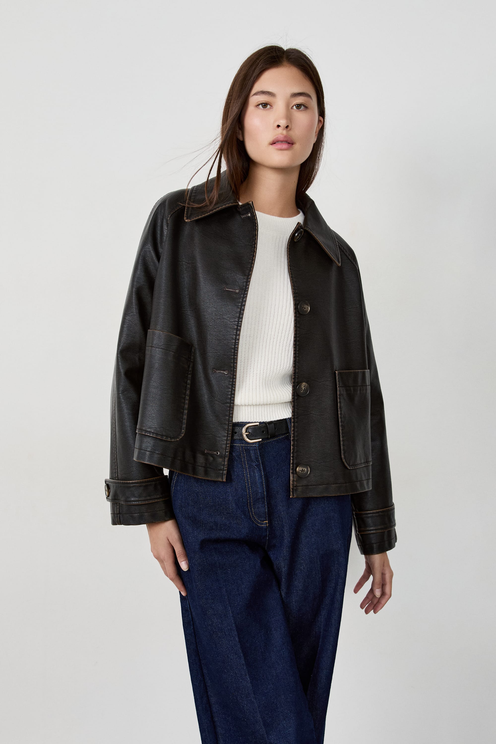Short Faux Leather Jacket - FLYN - CHOCOLAT - ETAM
