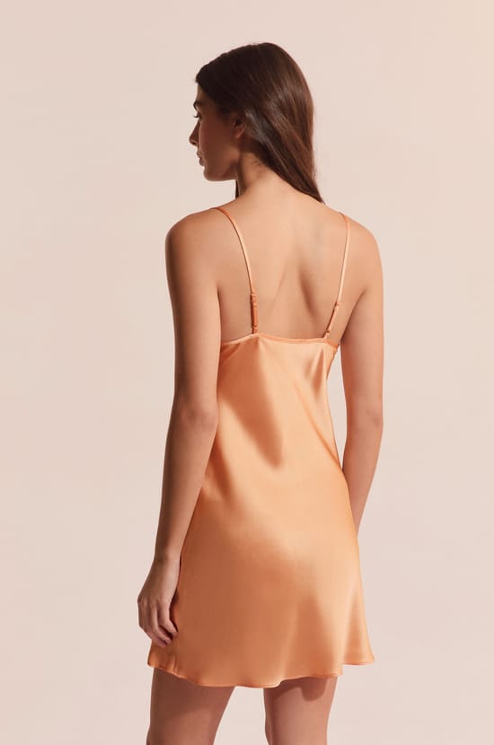 Nuisette courte en soie d&eacute;tails dentelle;${refinementColor}