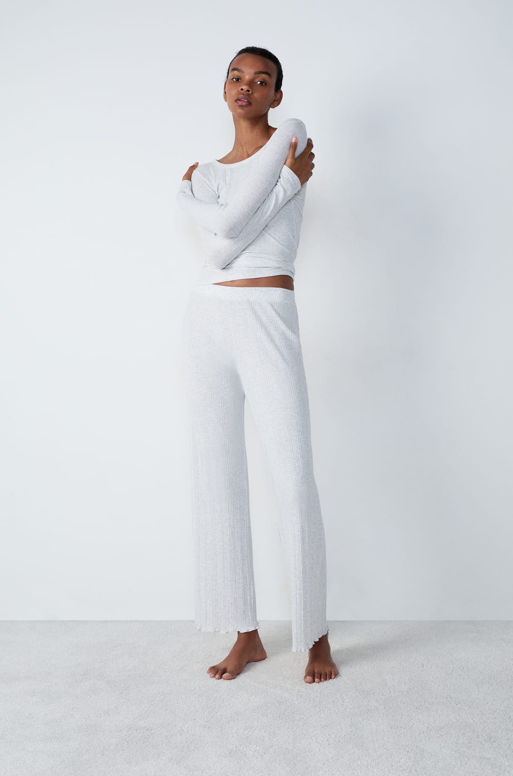 Pantalon de pyjama droit côtelé en coton;${refinementColor}