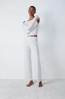 Pantalon de pyjama droit côtelé en coton;${refinementColor}