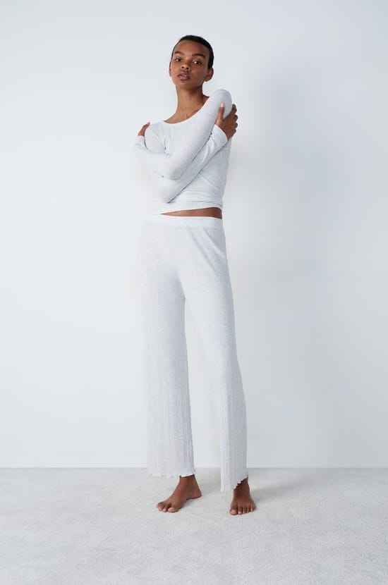 Pantalon de pyjama droit côtelé en coton;${refinementColor}