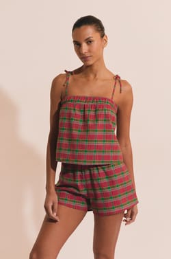 Short de pyjama &agrave; carreaux en coton;${refinementColor}