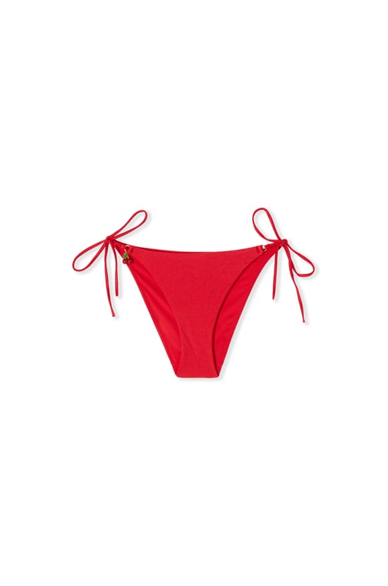 Bas de maillot de bain bikini &agrave; nouer satin&eacute; avec charm cerise;${refinementColor}