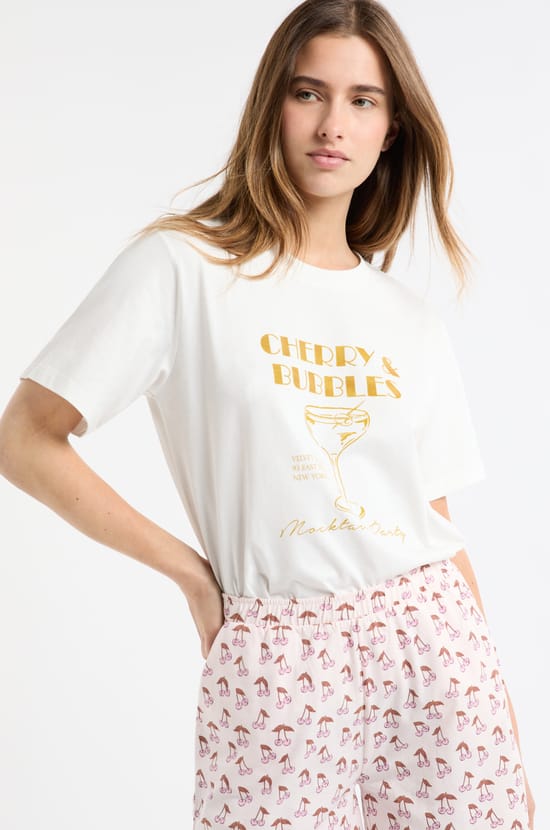 T-shirt de pyjama en coton avec illustration &ldquo;mocktail&rdquo;;${refinementColor}