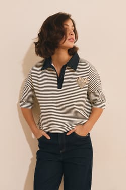 T-shirt manches courtes &agrave; rayures en coton;${refinementColor}