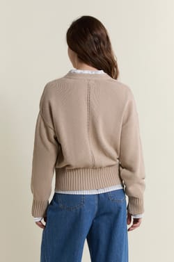 V-neck Cardigan with Cotton;${refinementColor}