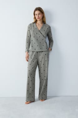 Embroidered striped cotton pyjama shirt;${refinementColor}