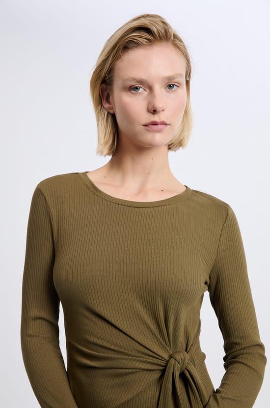 Robe avec détail à nouer en coton;${refinementColor}