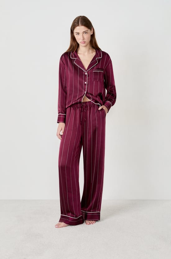 Pantalon de pyjama à rayures en satin;${refinementColor}