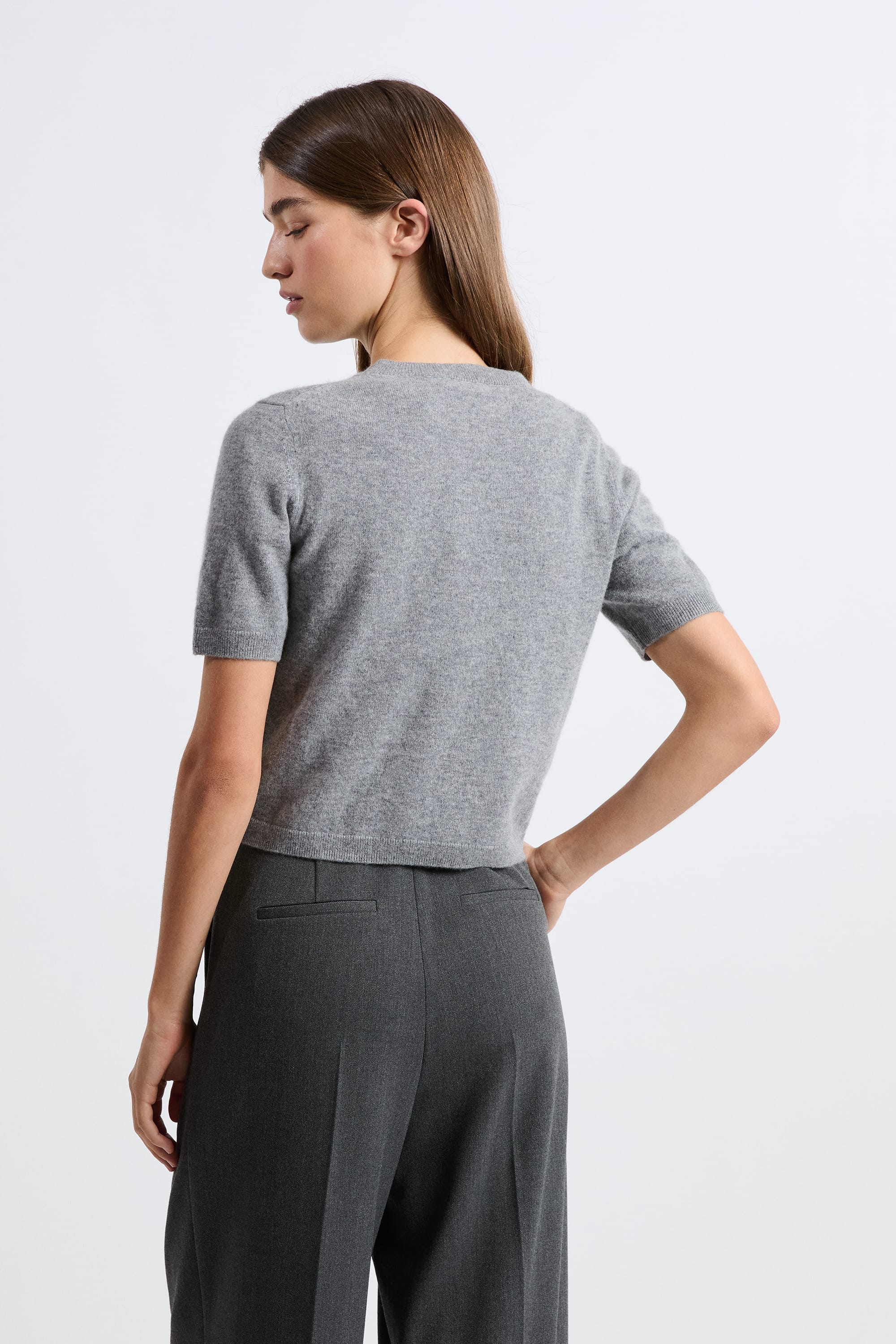 Short-Sleeved Cashmere Sweater - LOUISE MINI MC - GRIS - ETAM
