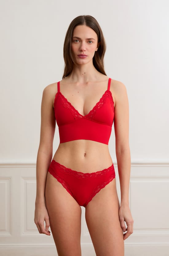 Soutien-gorge triangle en microfibre avec d&eacute;tails en dentelle;${refinementColor}