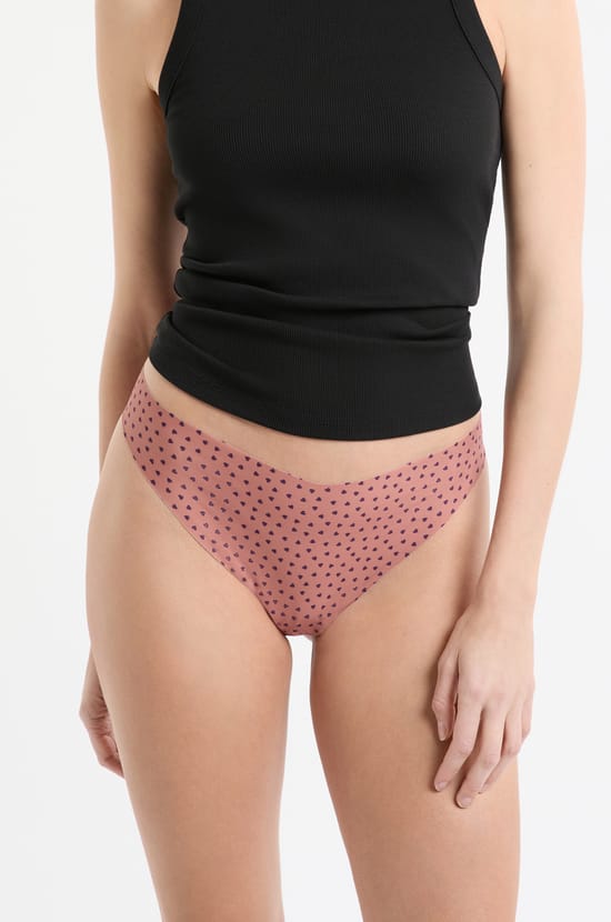 Tanga aus nahtloser Mikrofaser mit Herzmuster;${refinementColor}